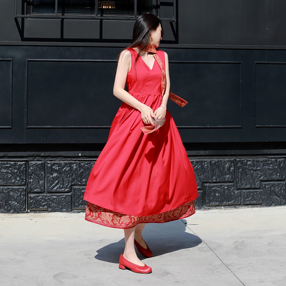 Royal GoldFoil Sran Dress [Red]