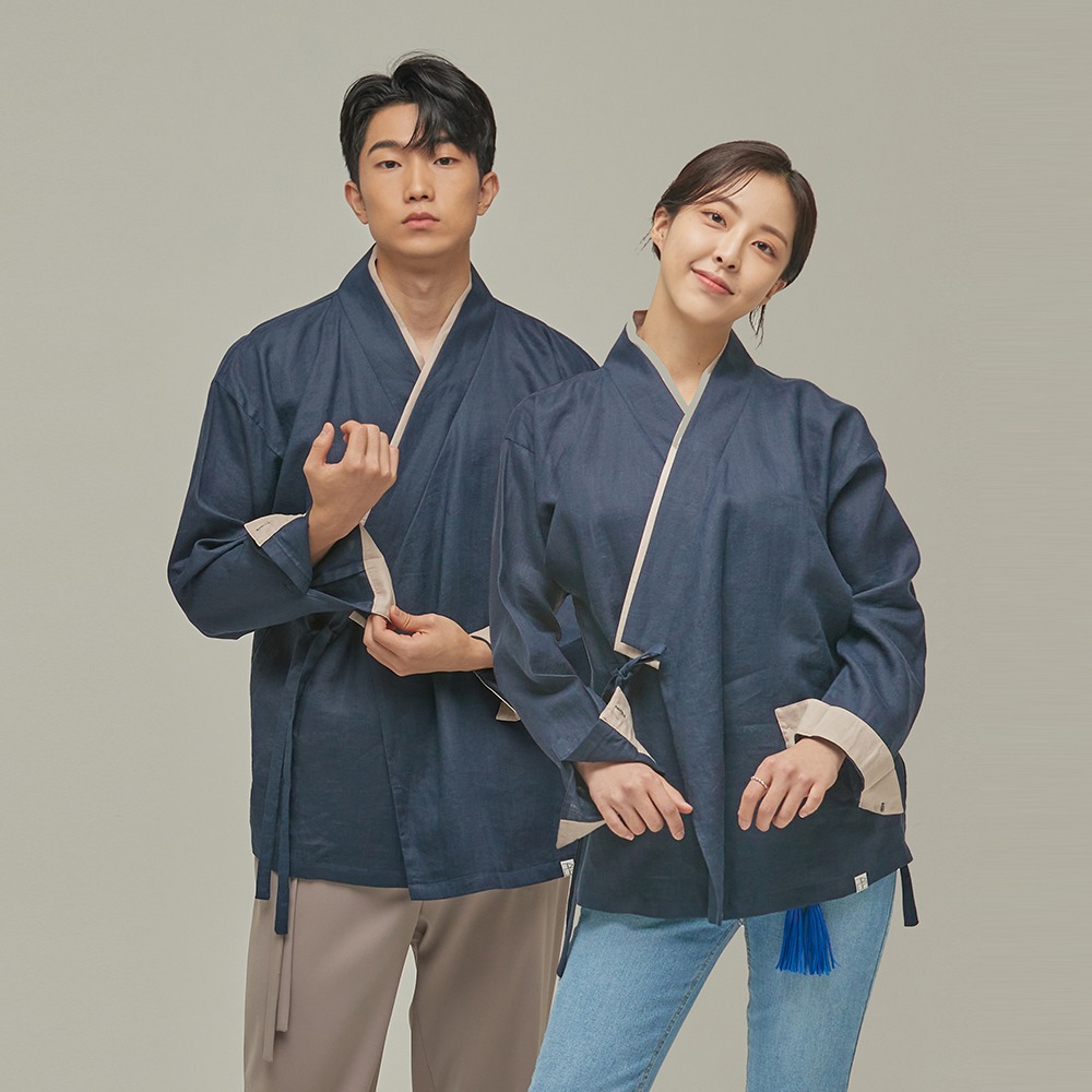 Double Collar Linen Shirt Jeogori [NAVY]Sponsored Kpop star Henry