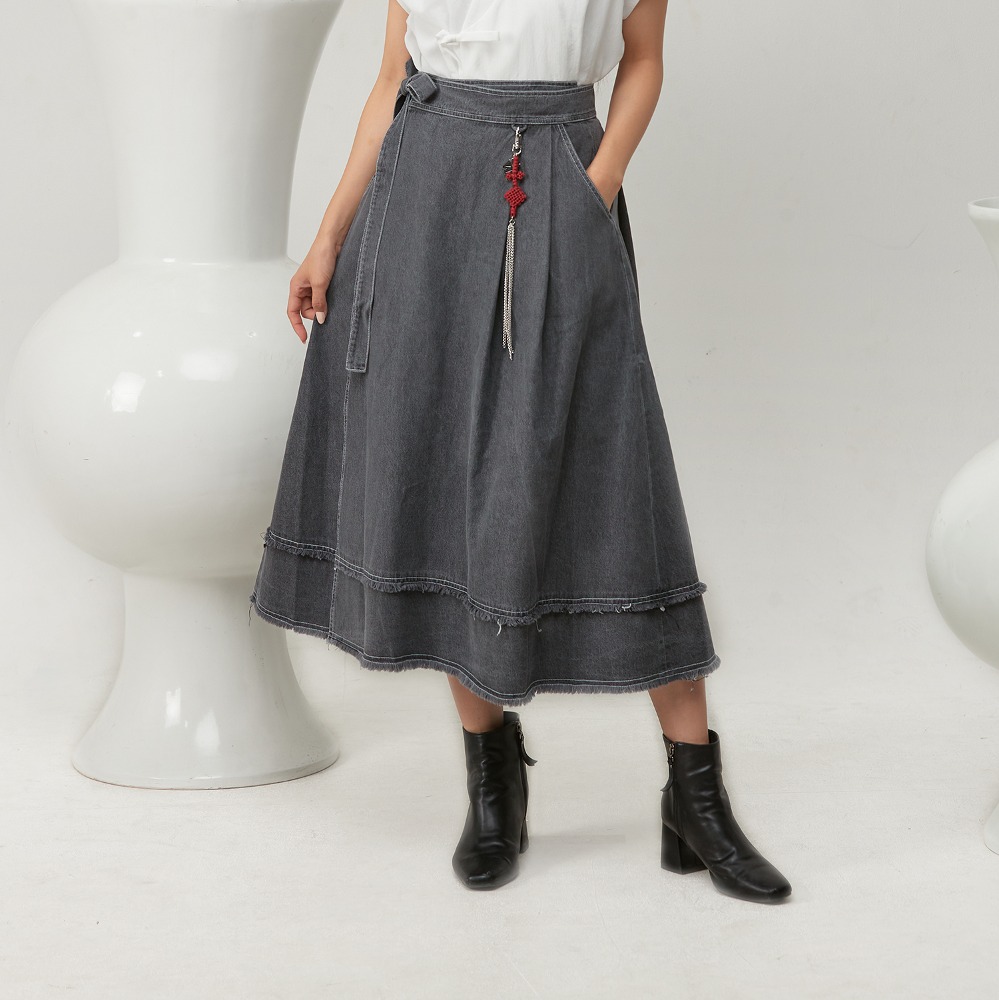 Un Hak Hanbok Jean Skirt [Black]