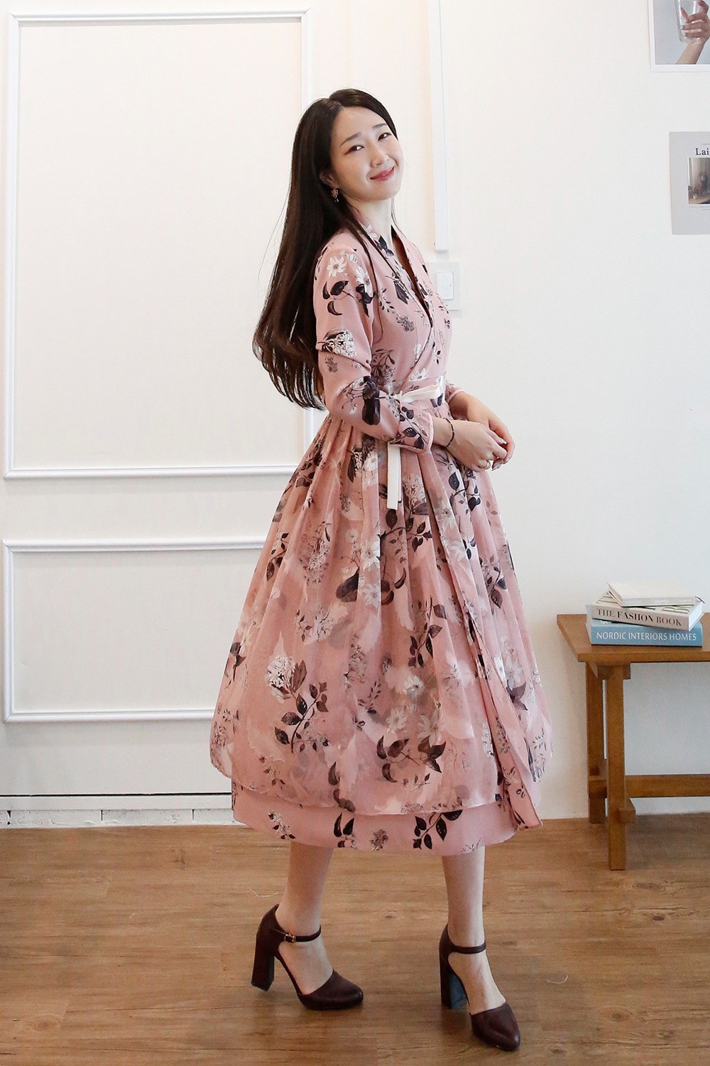 Deep Pink Flower Wrap Dress [Pink]