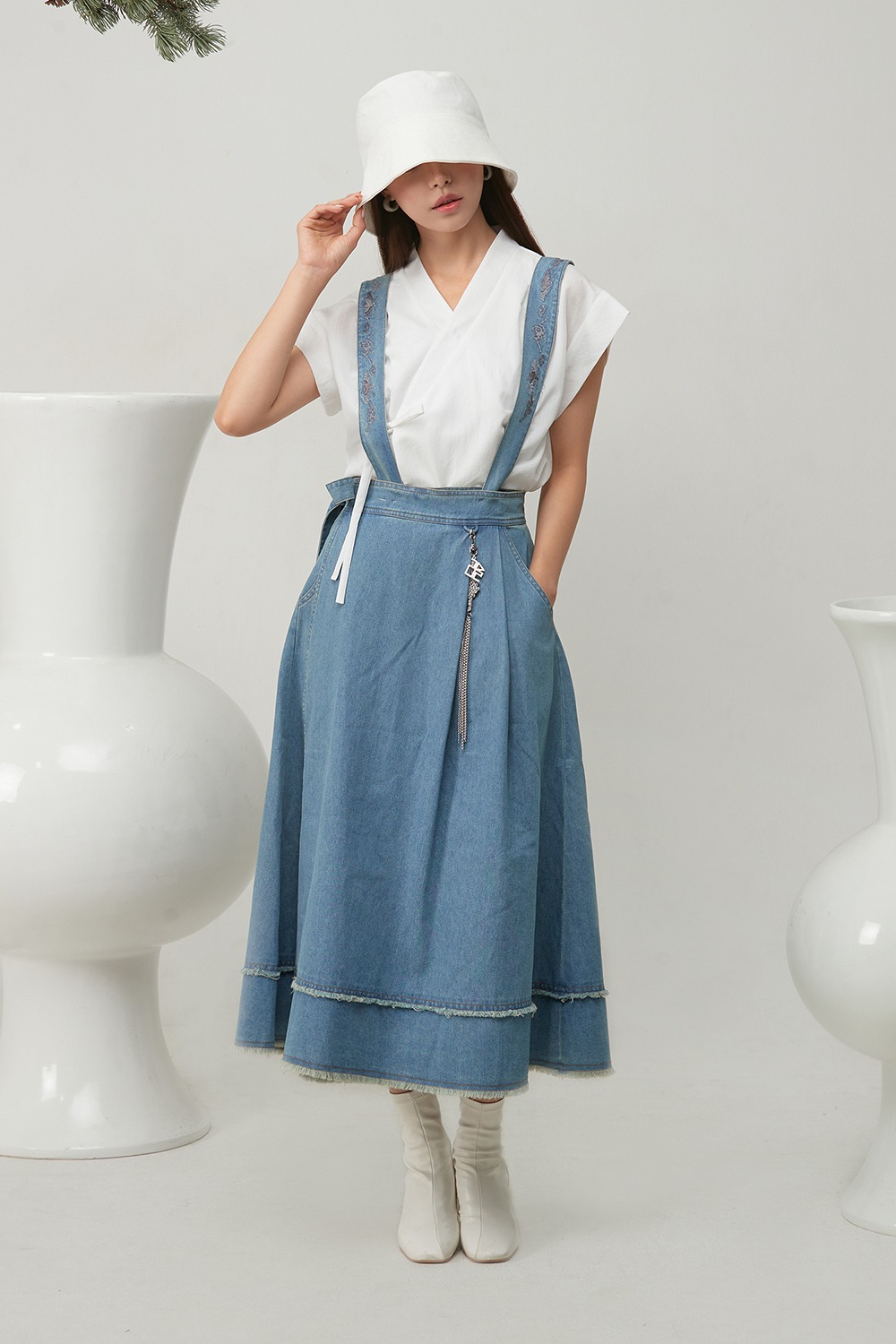 Un Hak Hanbok Jean Skirt [Blue] Pre-order