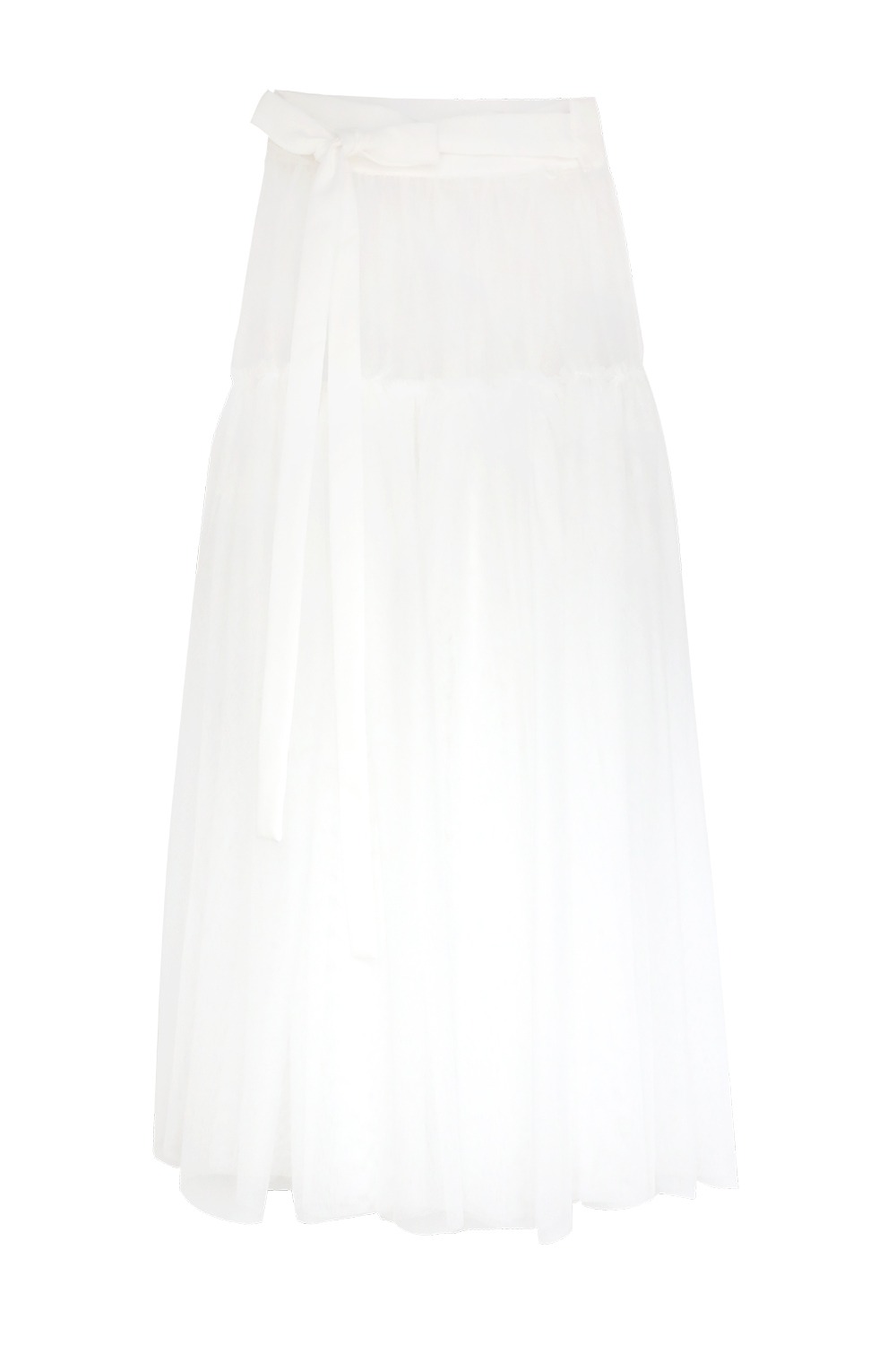 See-through Tiered Sha Waist Skirt [White]