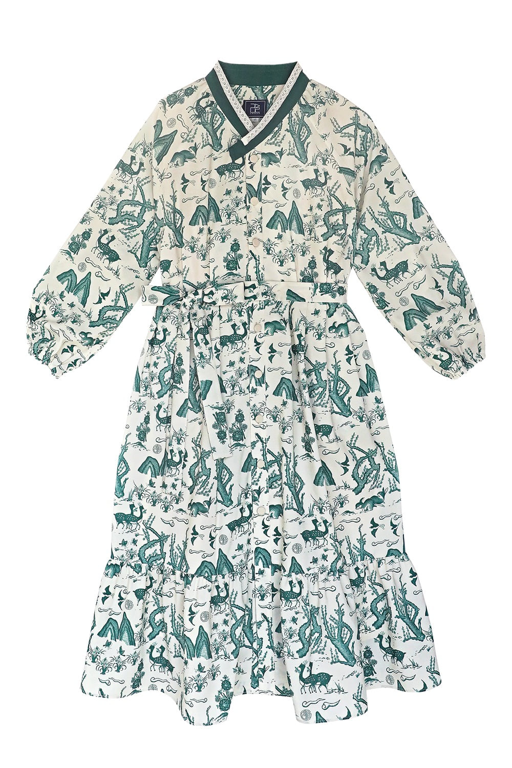 Blossom Long Sleeve Hanbok Dress [Green]