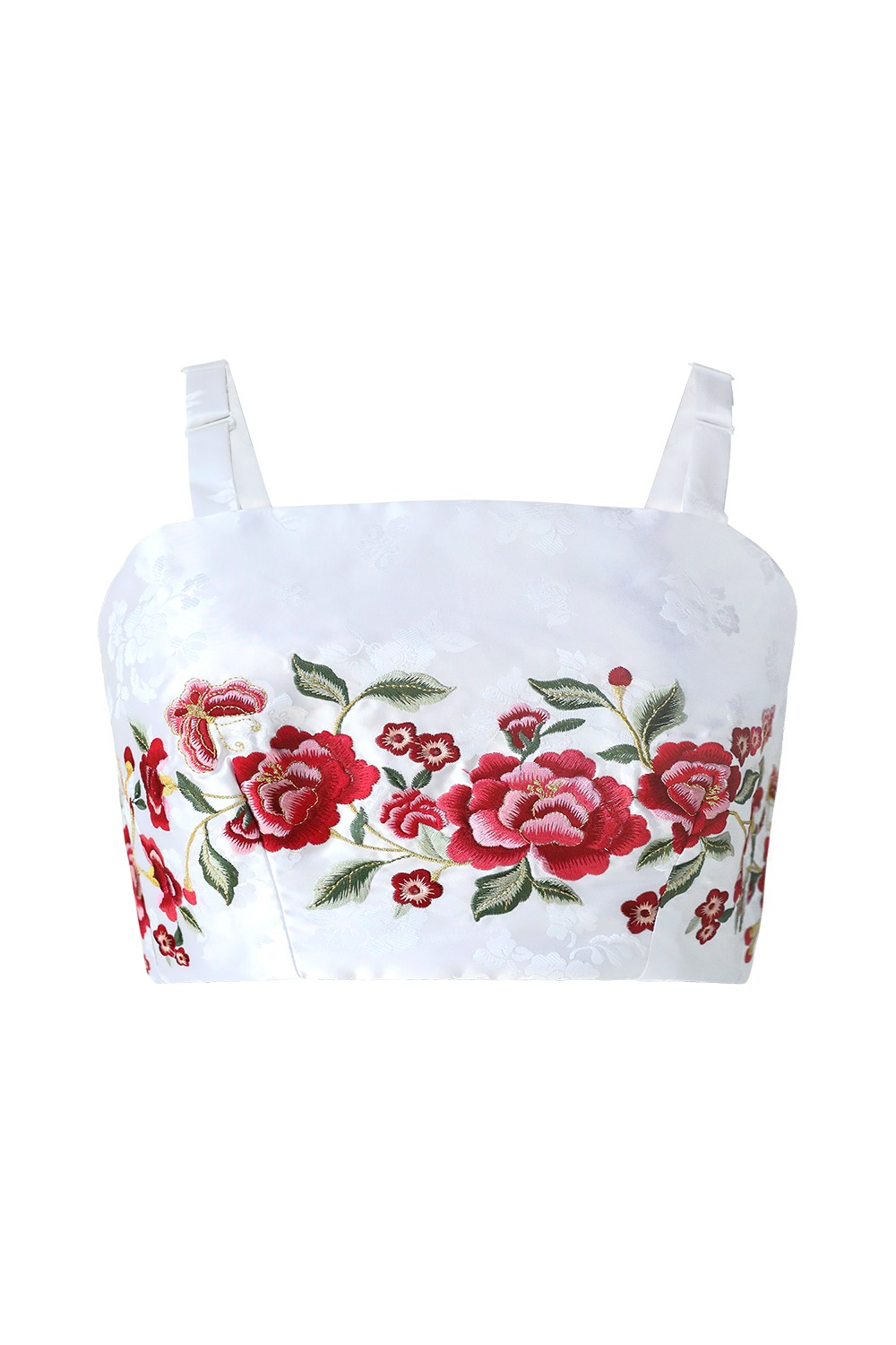 Moonlight Peony Embroidery Cropped Tube Top [White] Pre-order