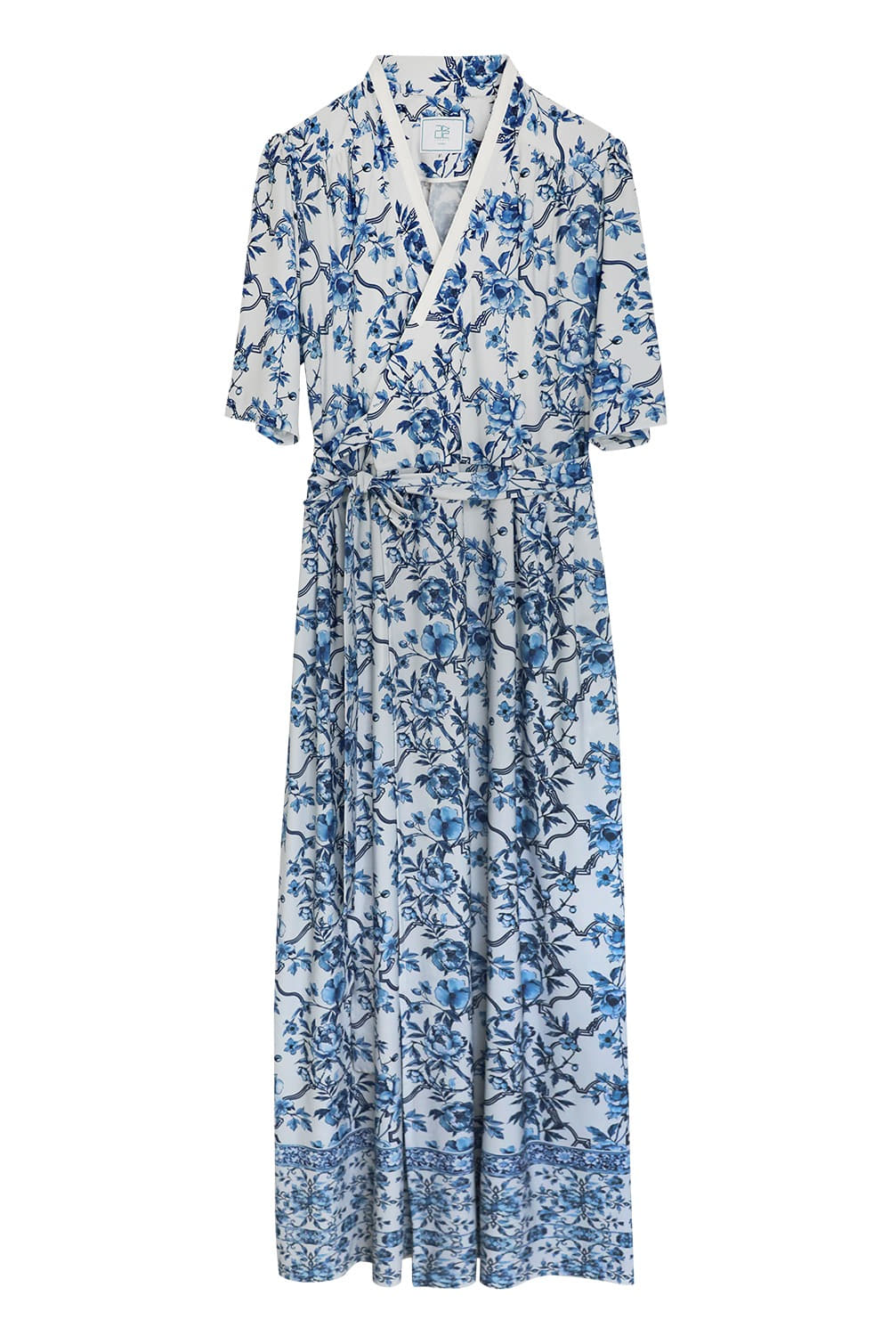 White Porcelain Peony Injeolmi Hanbok Dress [Blue]